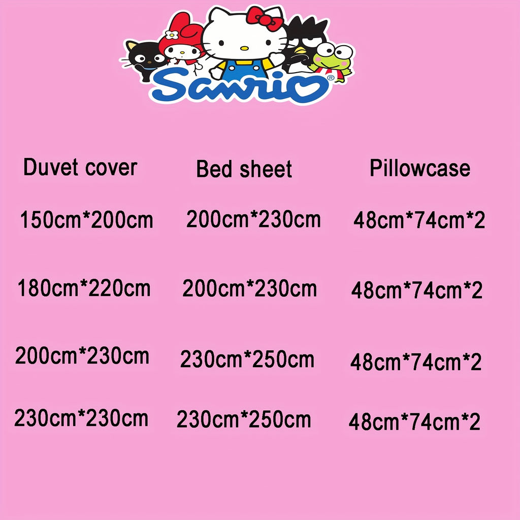 Sanrio-style Bedding Sets (4pcs) - Cinnamoroll, Hello Kitty, Kuromi - Soft and Comfortable Fabric - Includes 1 Duvet Cover, 1 Flat Sheet, 2 Pillowcases - Perfect as Gifts and Bedroom Decorations