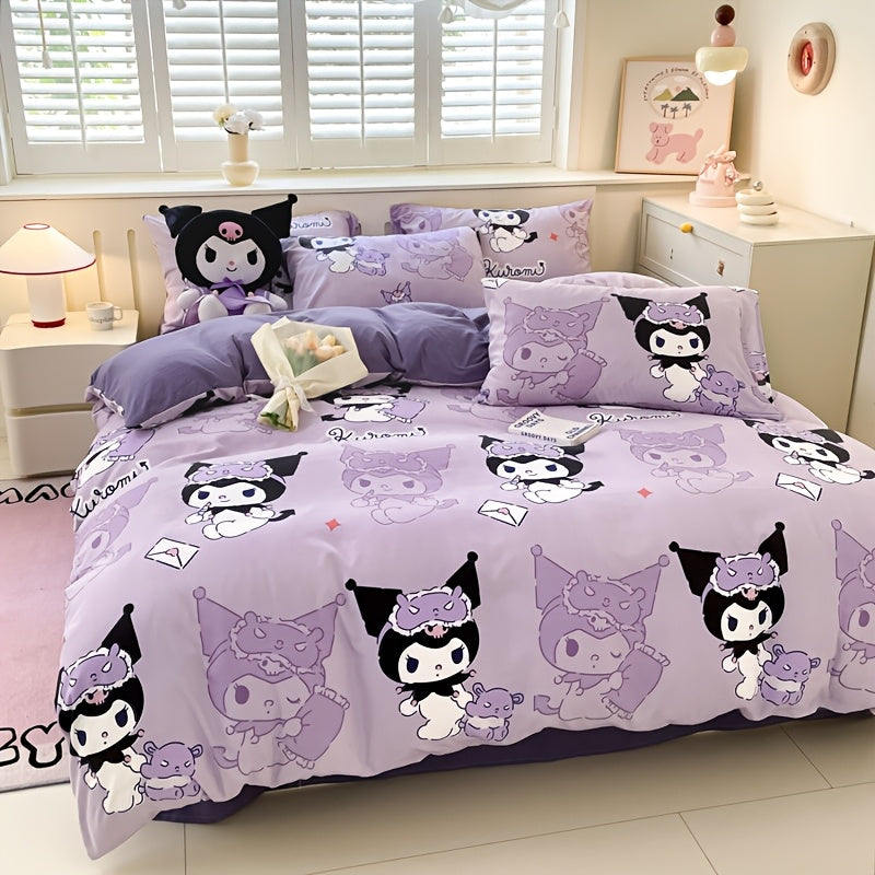 Sanrio-style Bedding Sets (4pcs) - Cinnamoroll, Hello Kitty, Kuromi - Soft and Comfortable Fabric - Includes 1 Duvet Cover, 1 Flat Sheet, 2 Pillowcases - Perfect as Gifts and Bedroom Decorations