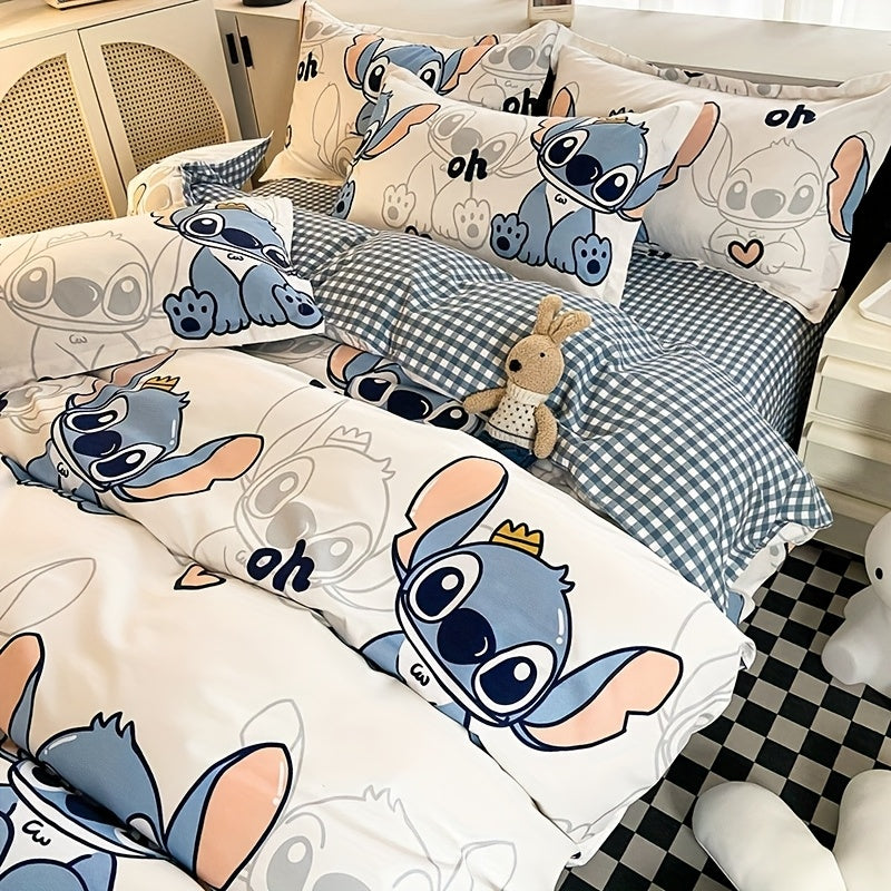 Disney Authorized Stitch Sheet Set 4pcs, Adult Bedding, Home Decoration Contains A Quilt Cover, A Flat Sheet And Two Pillowcases