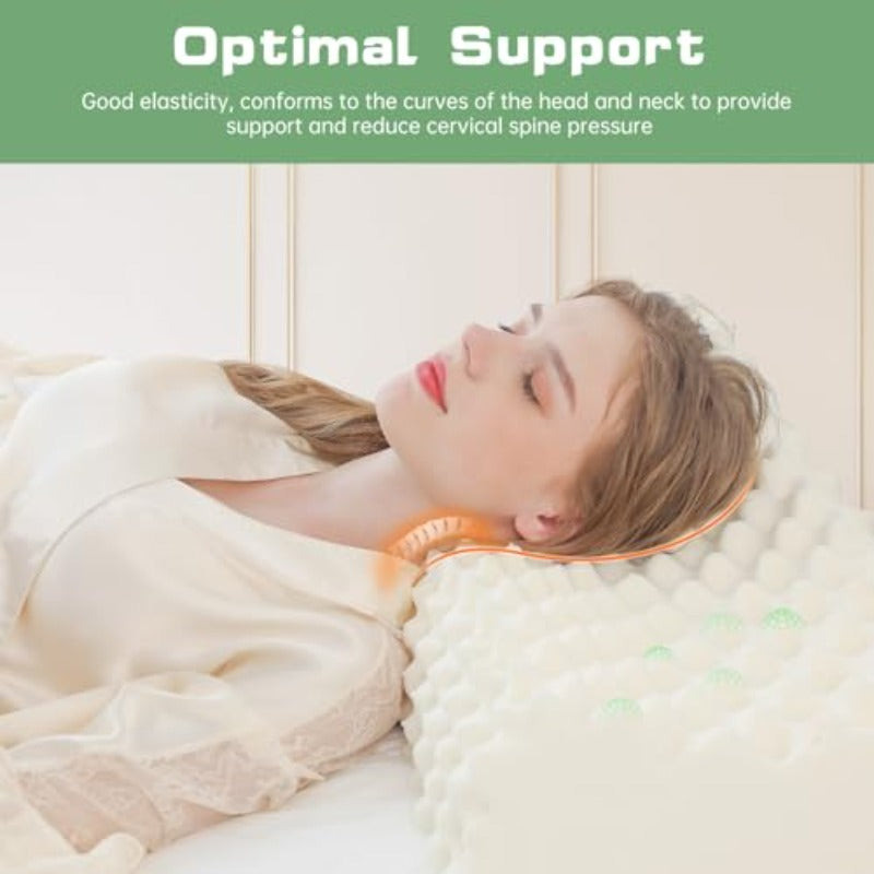 Natural Latex Pillow - Bed Pillow with Removable Washable Cover, Spinal Support for Neck, Back, Side, Stomach Sleepers - Heavy Duty for Cervical & Lower Back - Ideal for Side\u002FBack\u002FStomach Sleepers,, Office Workers - Available in Two Heights - Na