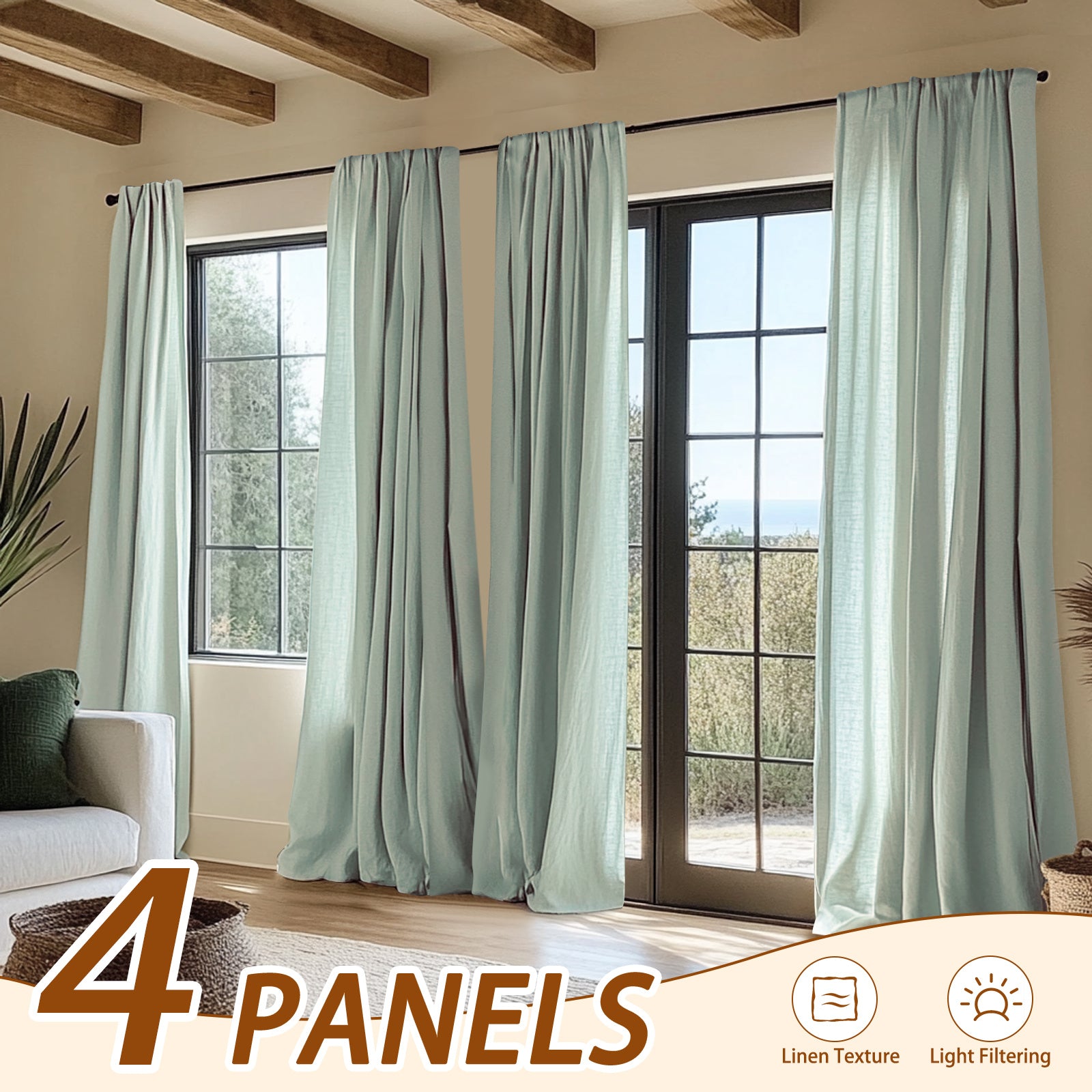 4pcs Elegant Beige Linen Curtains - Light Filtering, Rod Pocket Design for Easy Hanging, Perfect for Living Room & Bedroom - Modern Farmhouse Style, Machine Washable, Curtains for Living Room, JINCHAN