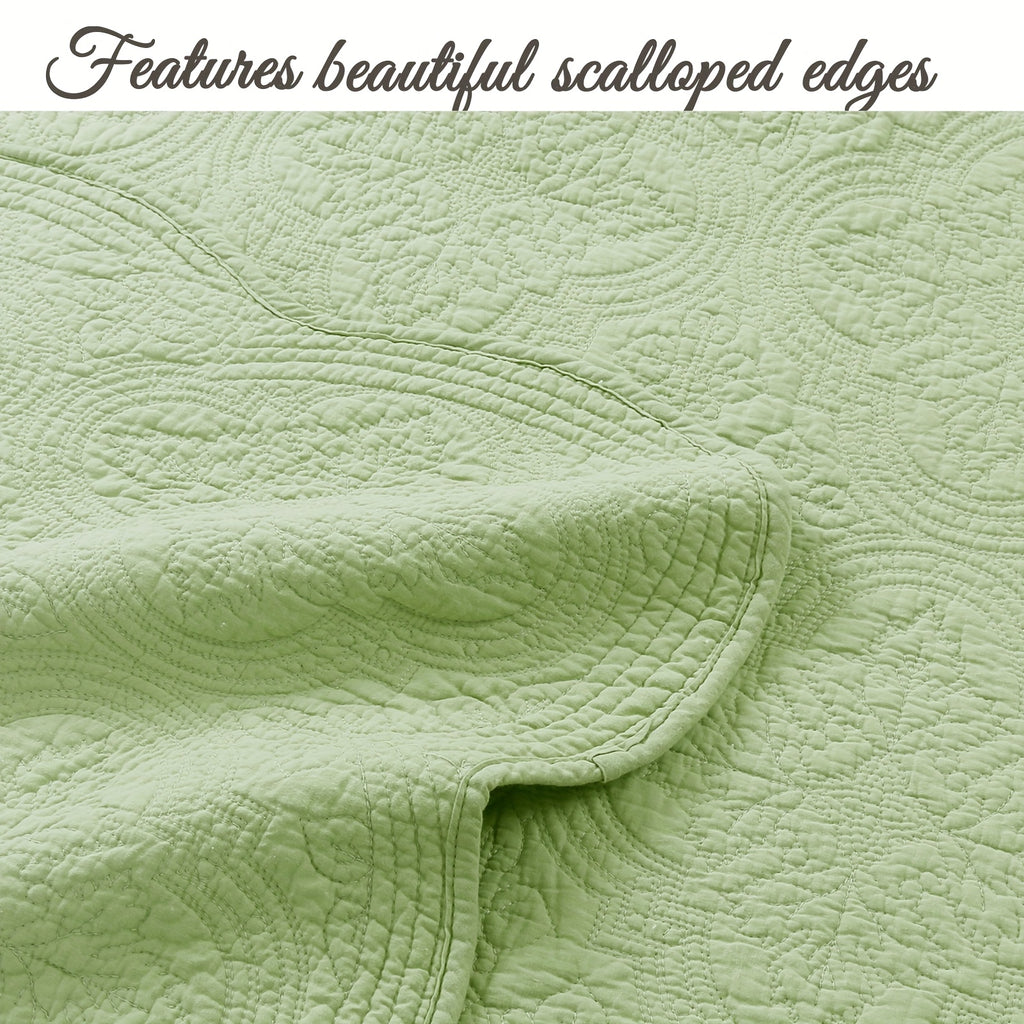 100% Cotton Medallion Solid White Embossed Bedding Quilt Set