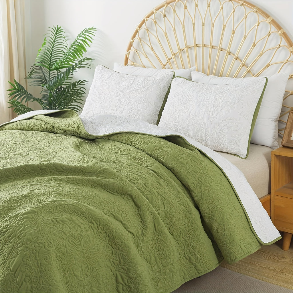 Three-piece Set Of South African Green Master-level Hand-quilted Cotton + Microfiber Quilted to Make Gifts, Affordable And Dignified Home Furnishing, Bed Cover Quilt Can Be Used In All Seasons