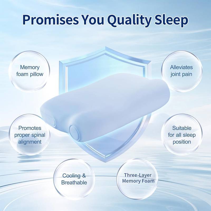 1Pc P3E Ergonomic Neck Pillow for Side & Back Sleepers - Adjustable 3-Layer Cervical Support, Medium Firm, Blue, Machine Washable Polyester Cover