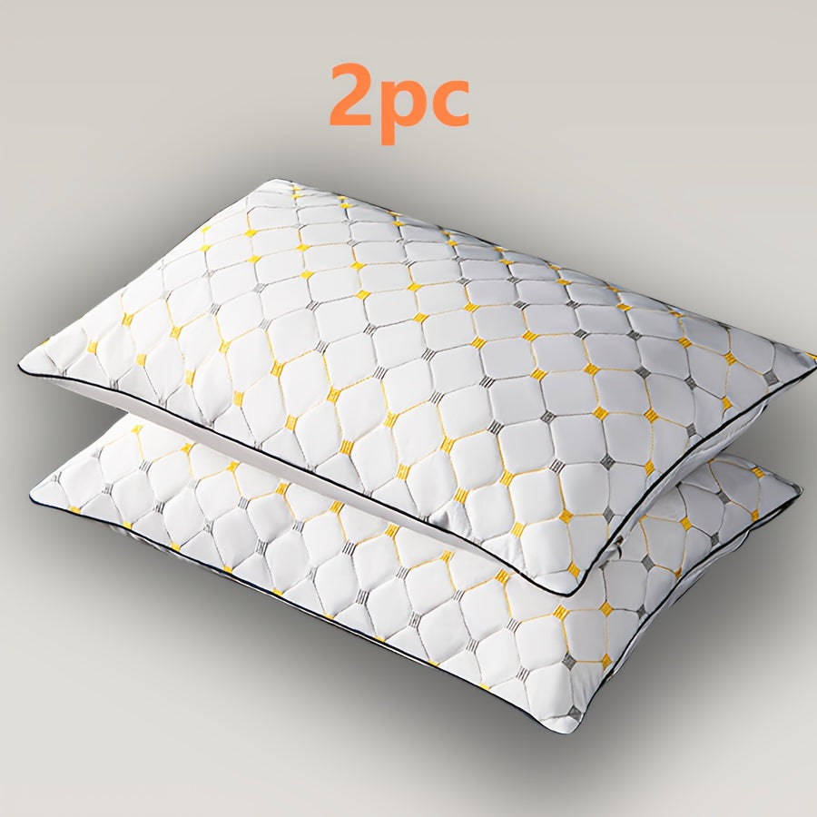 2pcs White Checkered High Pillows - Soft, Supportive Neck & Back Support for Deep Sleep, All-Season Comfort, Machine Washable, Perfect for Home Use, Pillows for Sleeping