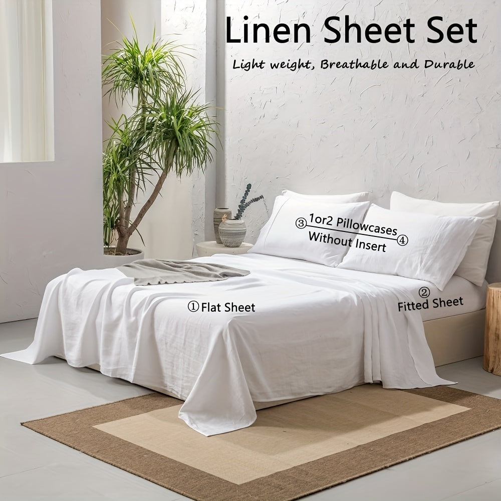 Washed French Linen Sheet Set (1 Flat Sheet, 1 Fitted Sheet & 1or2 Pillowcases), 16\