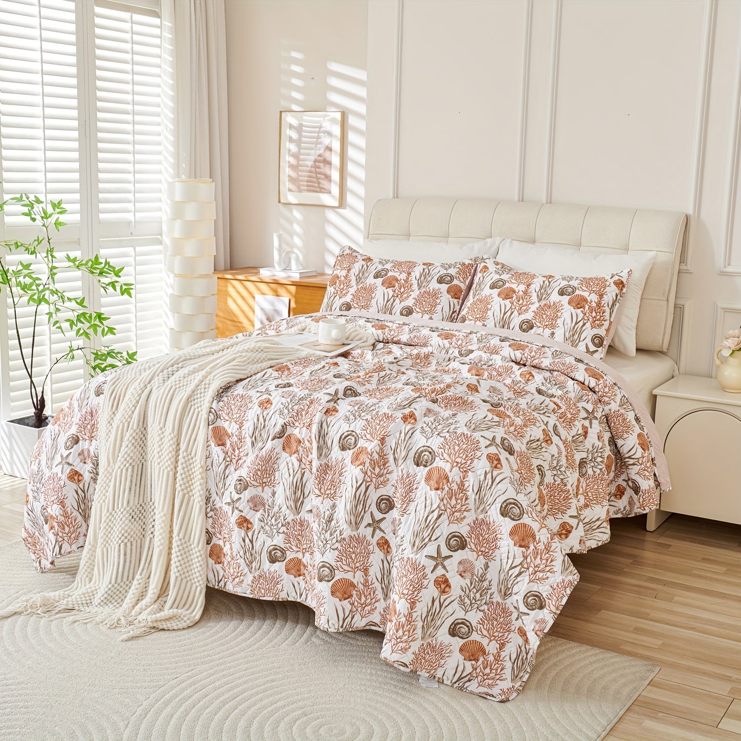 2\u002F3pcs New Ocean Shell Pattern Thin Quilt Set, Comfortable Polyester Quilt, Washable, with Pillowcase (No Filling), Suitable for Bedroom, Guest Room, Room Decoration