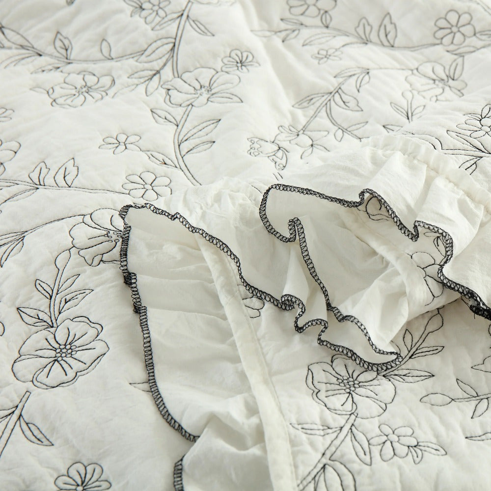 3pcs Floral Ruffled Cotton Oversize Quilt Set Bedspread Set Queen\u002FKing Size Reversible Bedding Set, Coverlet (1 Quilt+2 Pillowshams)