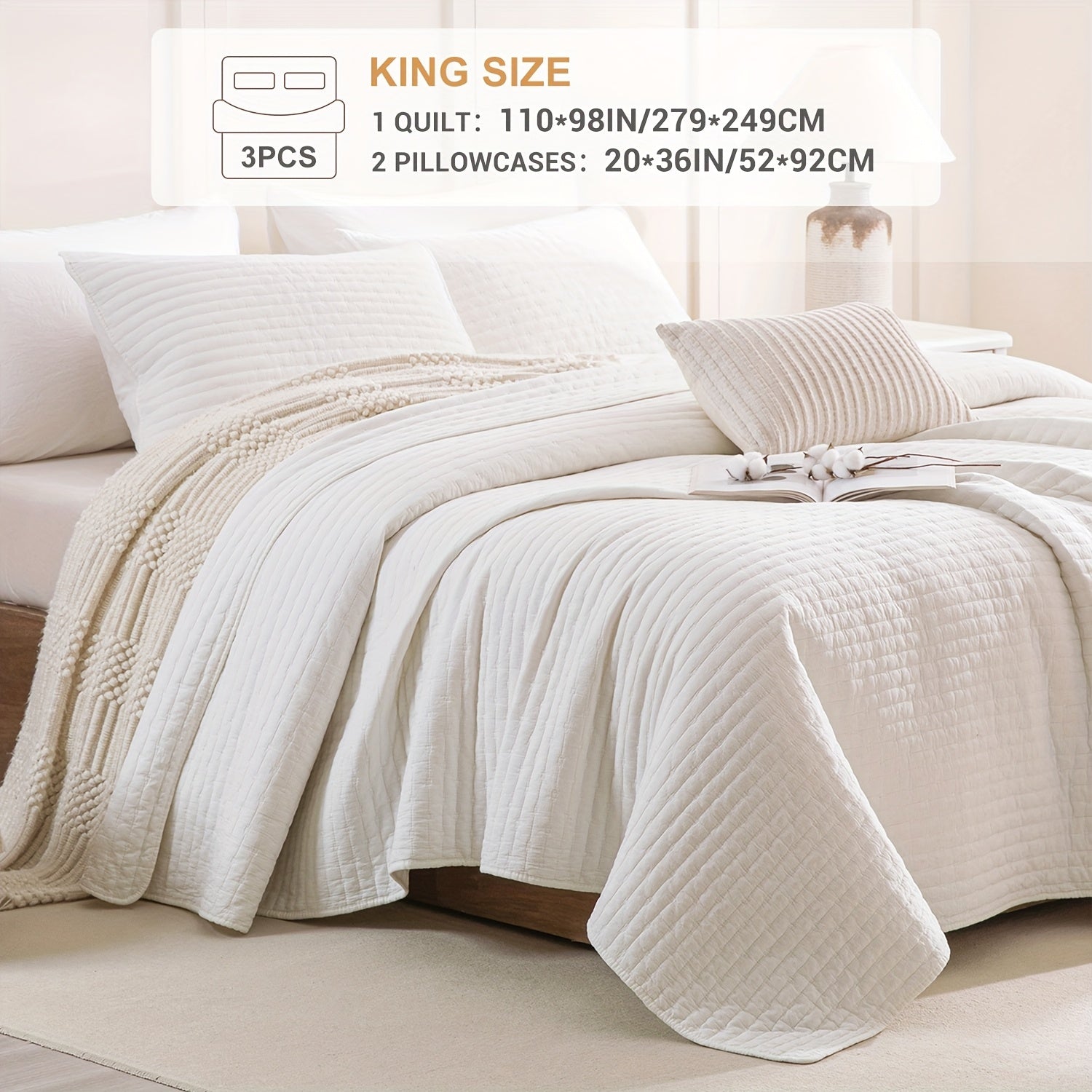 Stonewashed Cotton Coverlet, Olive Green Ultra Soft Crinkle Quilt Bedding Set 3pcs Cross Stitch Pattern Lightweight Breathable Bedspread Set for All Season