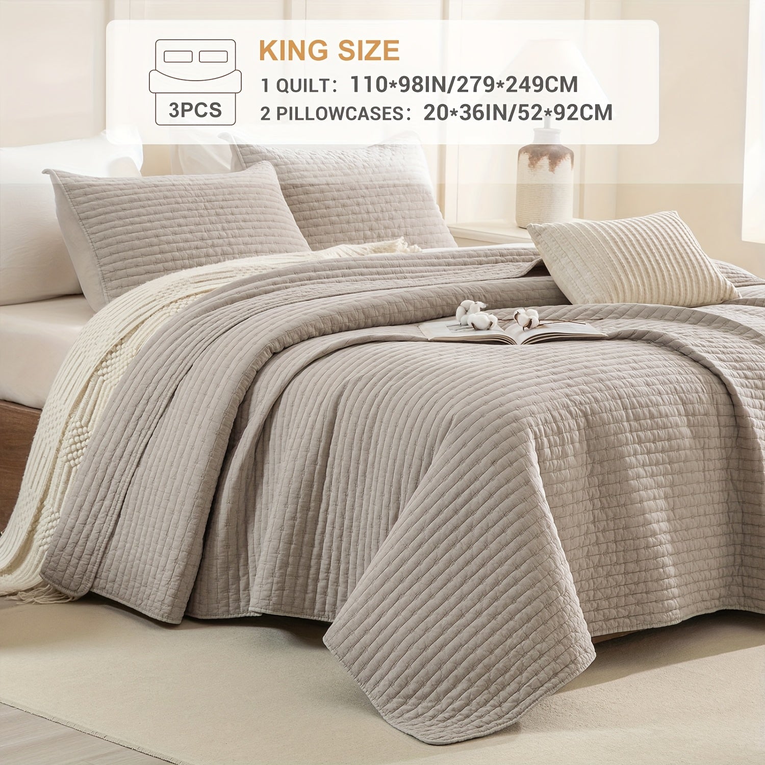 Stonewashed Cotton Coverlet, Olive Green Ultra Soft Crinkle Quilt Bedding Set 3pcs Cross Stitch Pattern Lightweight Breathable Bedspread Set for All Season