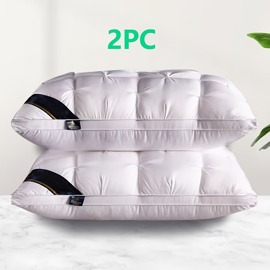 2pcs White Checkered High Pillows - Soft, Supportive Neck & Back Support for Deep Sleep, All-Season Comfort, Machine Washable, Perfect for Home Use, Pillows for Sleeping