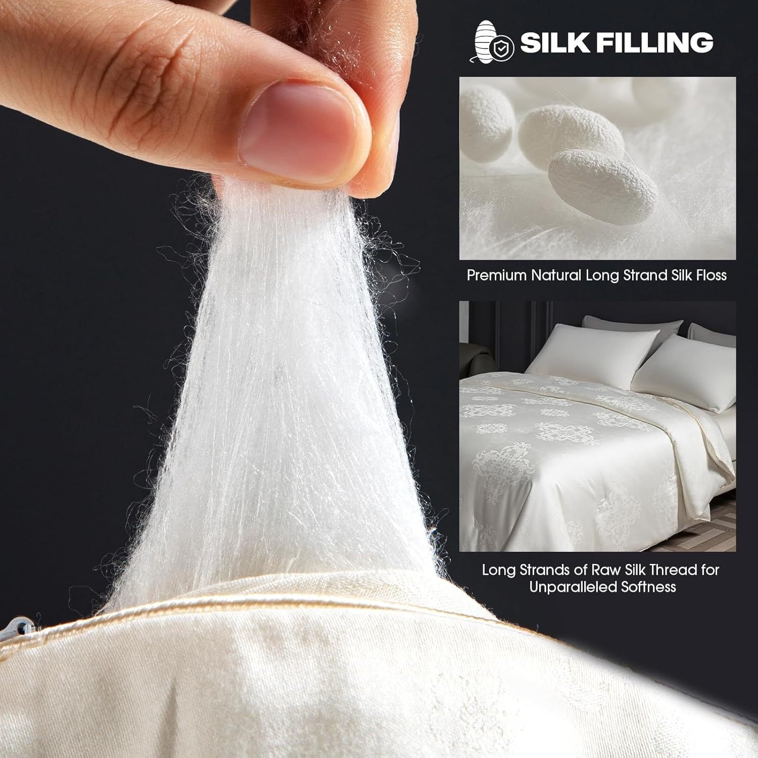 Luxury Silk Comforter Luxury Mulberry Silk Queen Size Comforter - 1pc All Season Lightweight Duvet Insert, Ultra Soft & Breathable Quilt for Year-Round Use