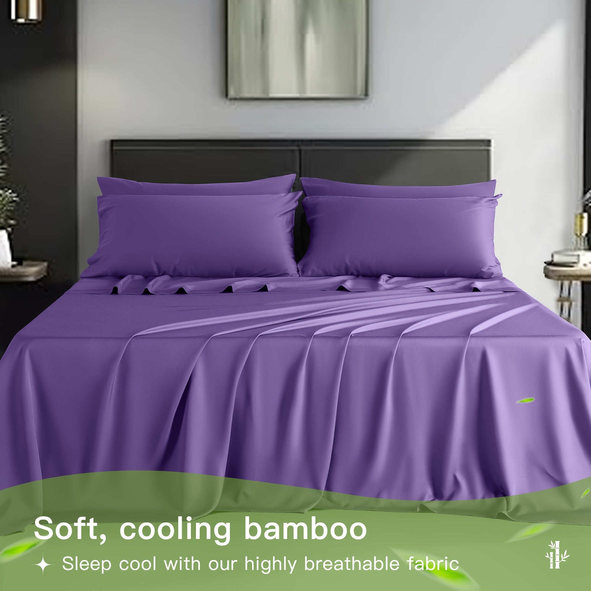 LBRO2M 4\u002F6pcs Bamboo Bed Sheets Set, Luxury Silky Breathable Sheet Set, Ultra Soft Sheet for Hot Sleepers, 16\