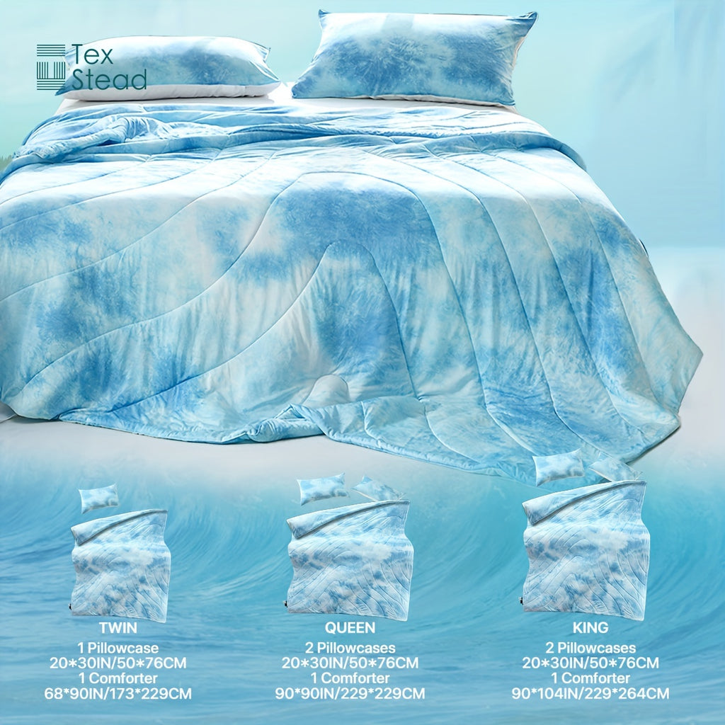 2\u002F3 Pcs Summer High Cool Feeling Value Tie-Dye Wave Quilted Cool Feeling Summer Quilt (1*Cool Feeling Summer Quilt + 1\u002F2 Pillowcase)