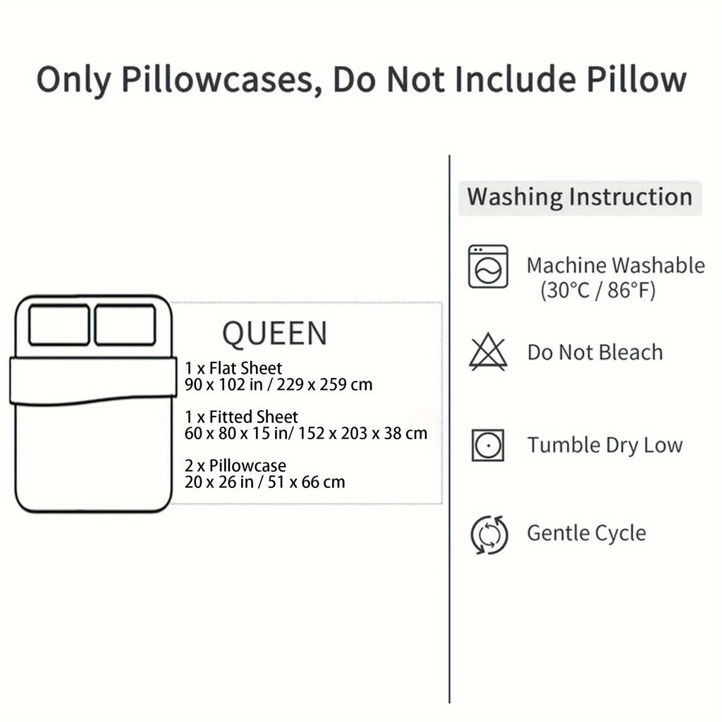 Queen Sheet Set 4 Pcs - 55% Linen, 45% Cotton Striped Sheet Set, Farmhouse, Breathable & Soft, Include Flat Sheet X 1, Fitted Sheet X 1, Pillowcase X 2