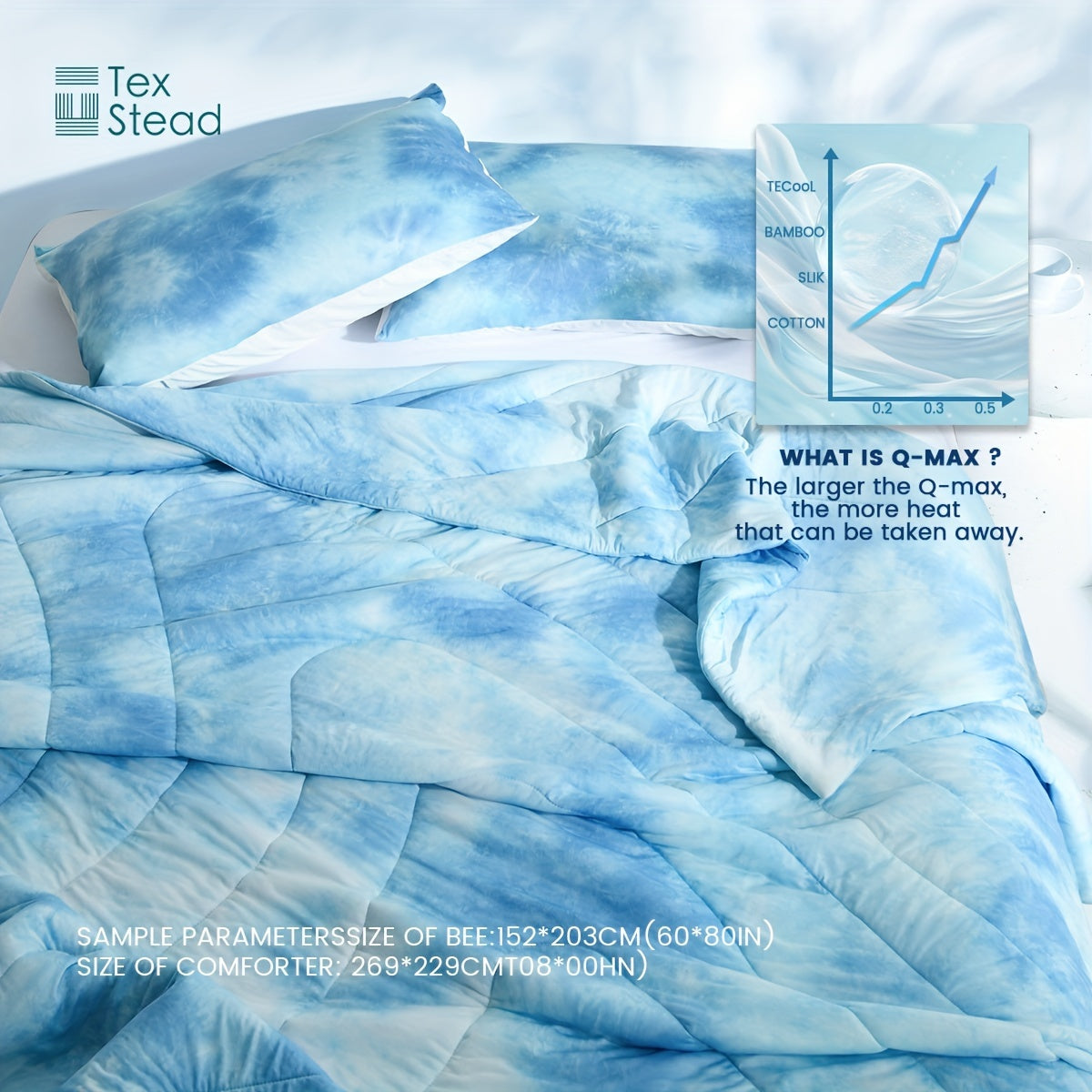 2\u002F3 Pcs Summer High Cool Feeling Value Tie-Dye Wave Quilted Cool Feeling Summer Quilt (1*Cool Feeling Summer Quilt + 1\u002F2 Pillowcase)