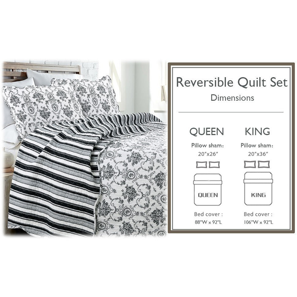 3pc 100 Cotton French Medallion Floral Quilt Bedding Set, Lightweight Bedspread Coverlet for All Seasons