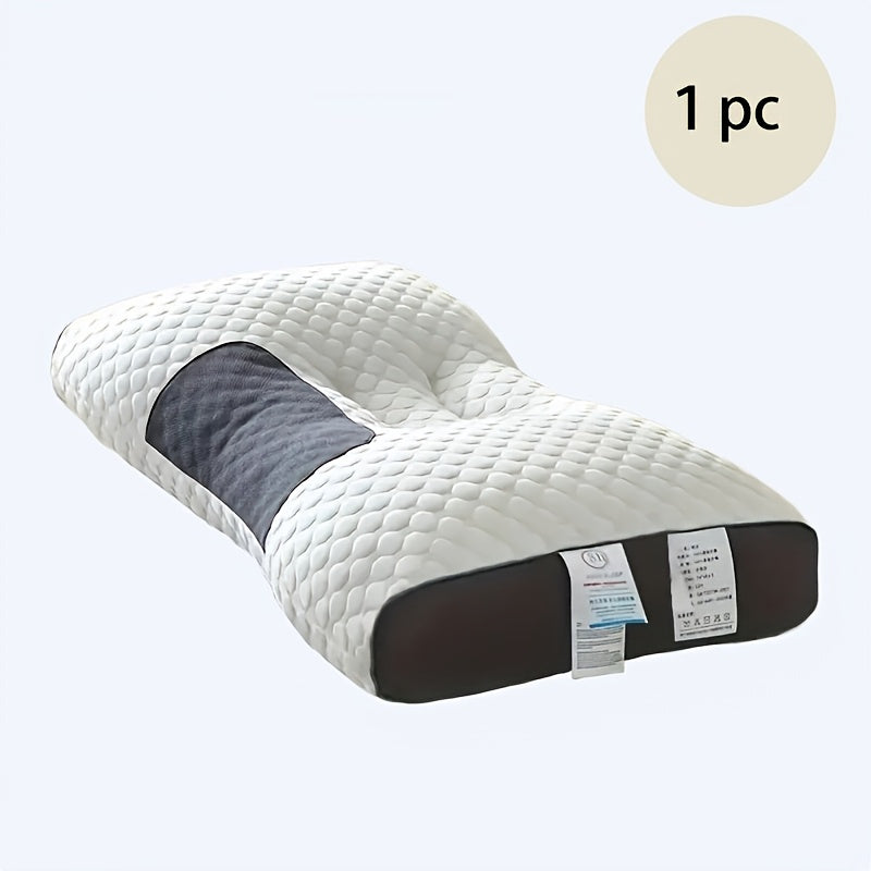 Ergonomic Neck Support Pillow - Soft Breathable Acrylic & Latex Blend, Quilted Design for Neck & Cervical Support, Contoured Shape for Spine Alignment, Machine Washable, Neck Pillow for Sleeping, Comfortable Sleeping, Cushioned Comfort, Durable Constructi