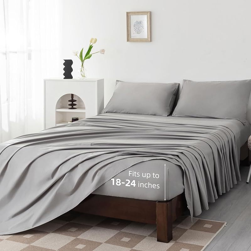 100% Egyptian Cotton Sheets Full\u002FQueen\u002FKing\u002FCal King Size Set; Extra Deep Pocket Full Sheets Set Soft Breathable Cooling 4pcs Bed Sheets with 1 Flat Sheet, 1 Fitted Sheet, 2 Pillowcases (Full, White)