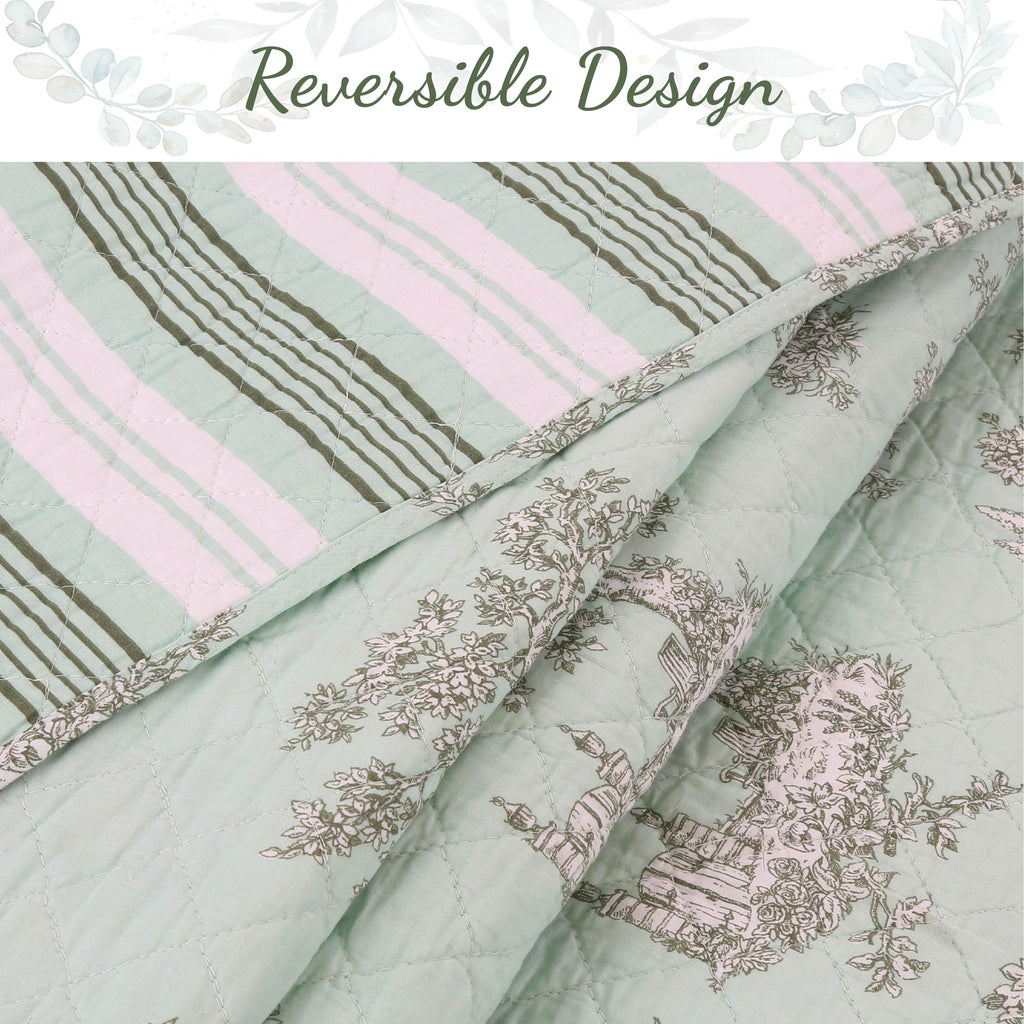 100 Cotton Floral Aqua Teal Blue Reversible Quilt Bedding Set, Lightweight Bedspread Coverlet for All Seasons