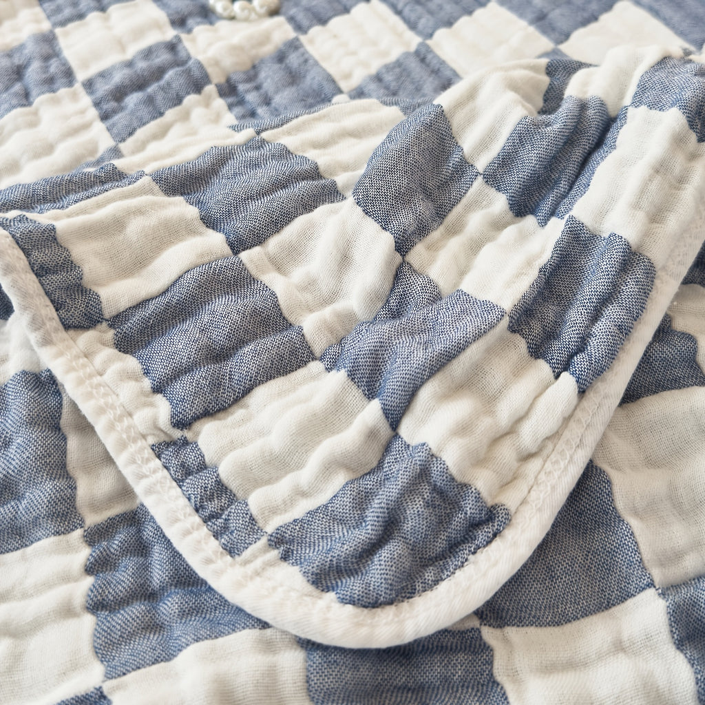 Ultra-Soft 100% Cotton Gauze Blanket - Lightweight, Breathable & Machine Washable - Perfect for Sofa, Bed, Travel & Outdoor Use - Versatile Checkerboard Design