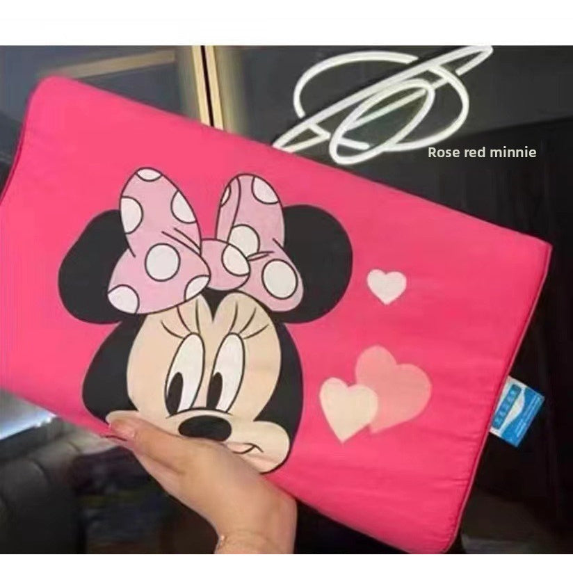 Shi Dizai Officially Licensed Cartoon Character Latex Pillow - Removable Compressed Core with Zipper Closure, 45D High-Density Support, Cute Strawberry Bear, Winnie-the-Pooh & Minnie Mouse Designs, Machine Washable Bedding & Adults, Durable Latex Material