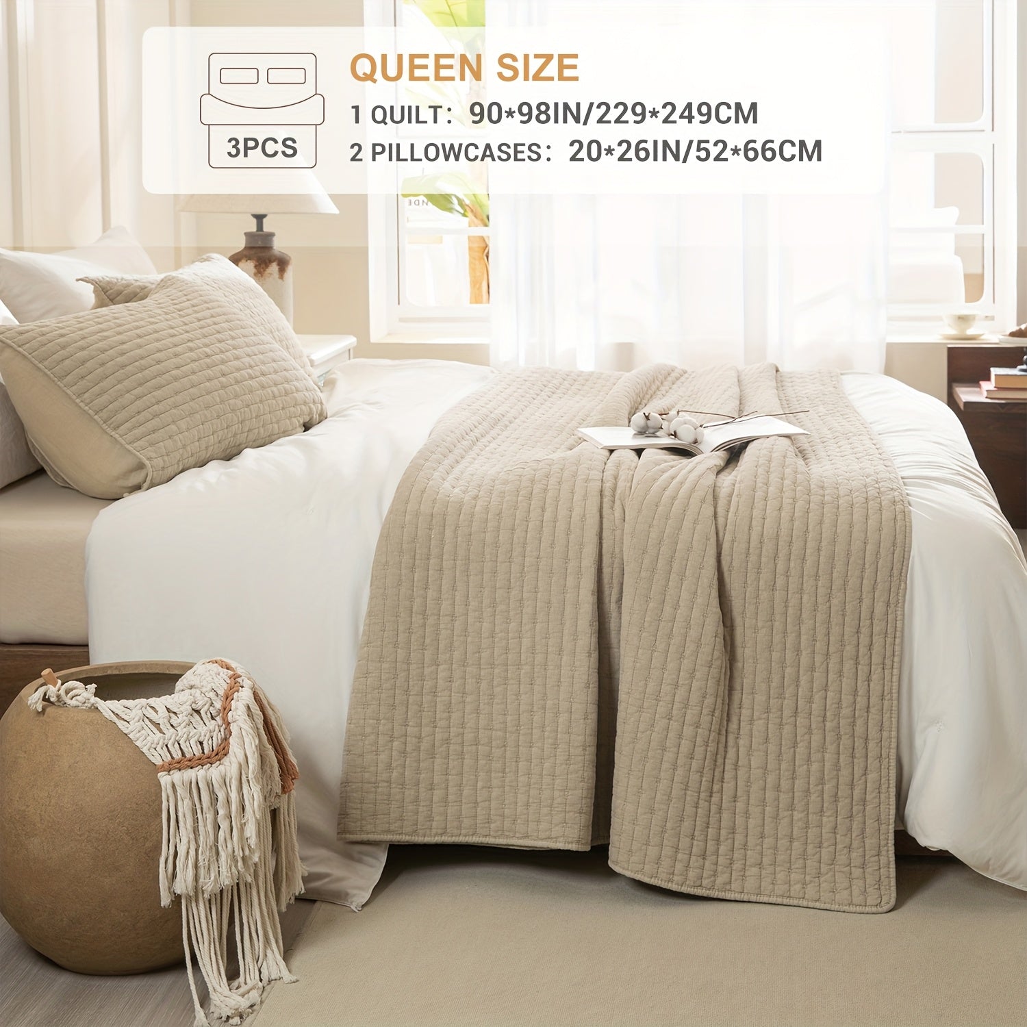 Stonewashed Cotton Coverlet, Olive Green Ultra Soft Crinkle Quilt Bedding Set 3pcs Cross Stitch Pattern Lightweight Breathable Bedspread Set for All Season