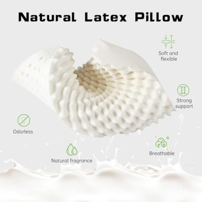 Natural Latex Pillow - Bed Pillow with Removable Washable Cover, Spinal Support for Neck, Back, Side, Stomach Sleepers - Heavy Duty for Cervical & Lower Back - Ideal for Side\u002FBack\u002FStomach Sleepers,, Office Workers - Available in Two Heights - Na