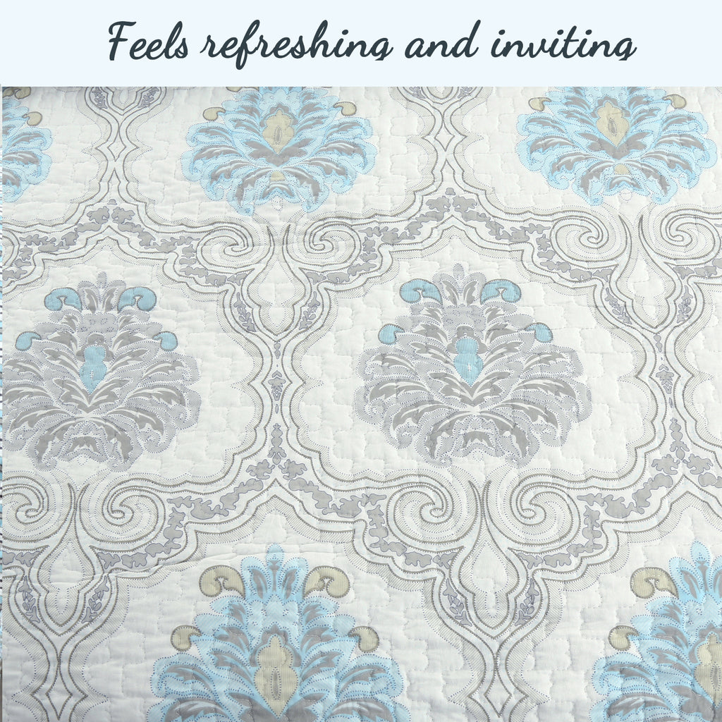 100 Cotton Floral Aqua Teal Blue Reversible Quilt Bedding Set, Lightweight Bedspread Coverlet for All Seasons