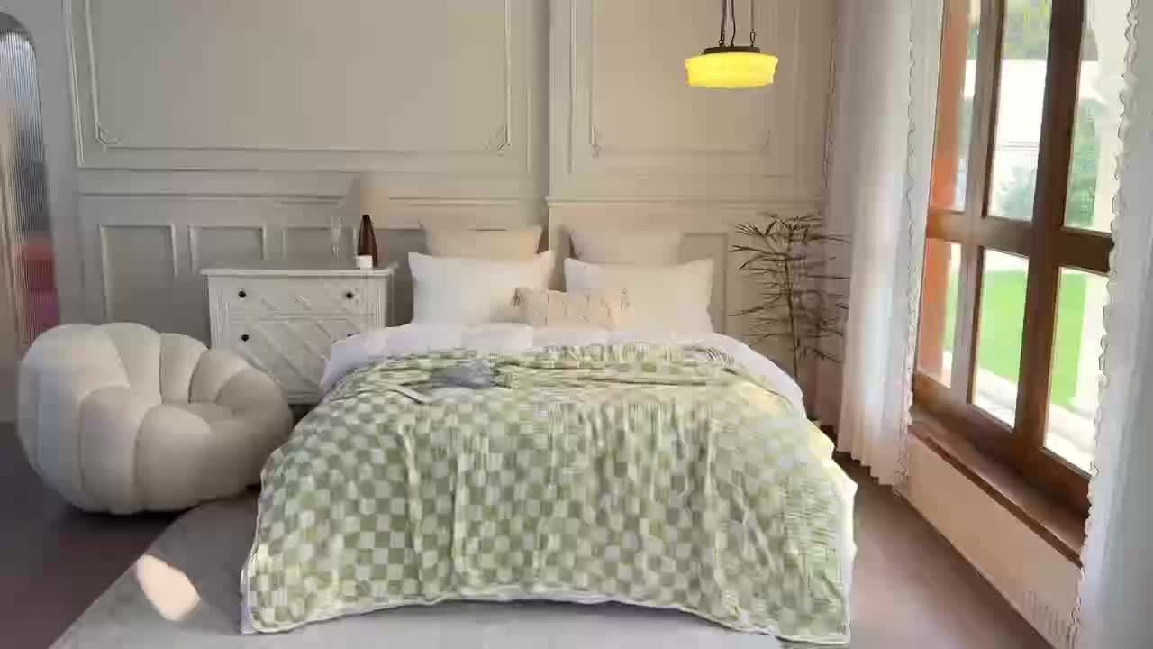 Ultra-Soft 100% Cotton Gauze Blanket - Lightweight, Breathable & Machine Washable - Perfect for Sofa, Bed, Travel & Outdoor Use - Versatile Checkerboard Design