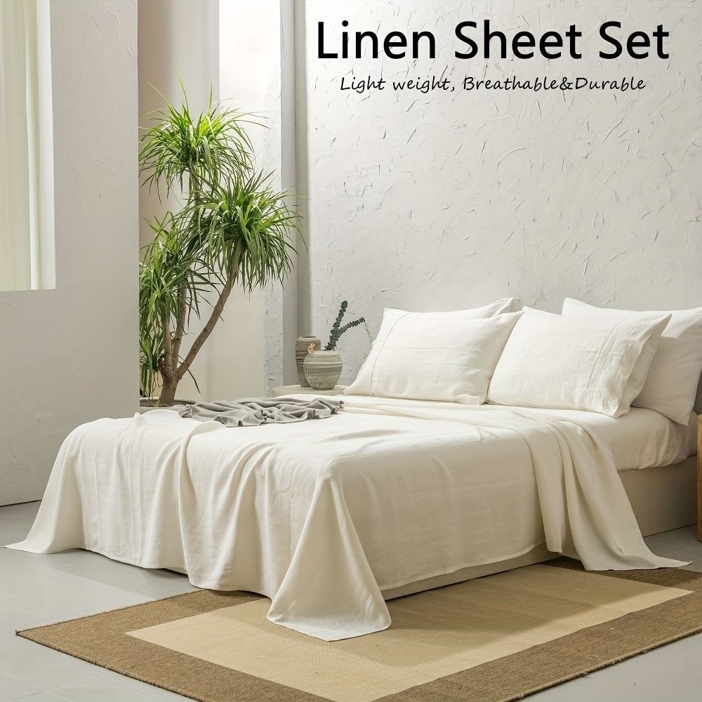 Washed French Linen Sheet Set (1 Flat Sheet, 1 Fitted Sheet & 1or2 Pillowcases), 16\