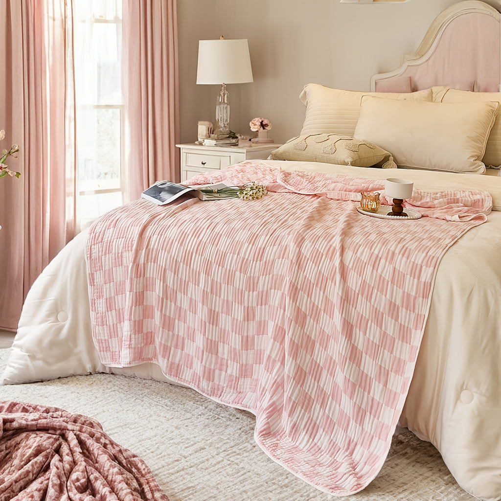 Ultra-Soft 100% Cotton Gauze Blanket - Lightweight, Breathable & Machine Washable - Perfect for Sofa, Bed, Travel & Outdoor Use - Versatile Checkerboard Design