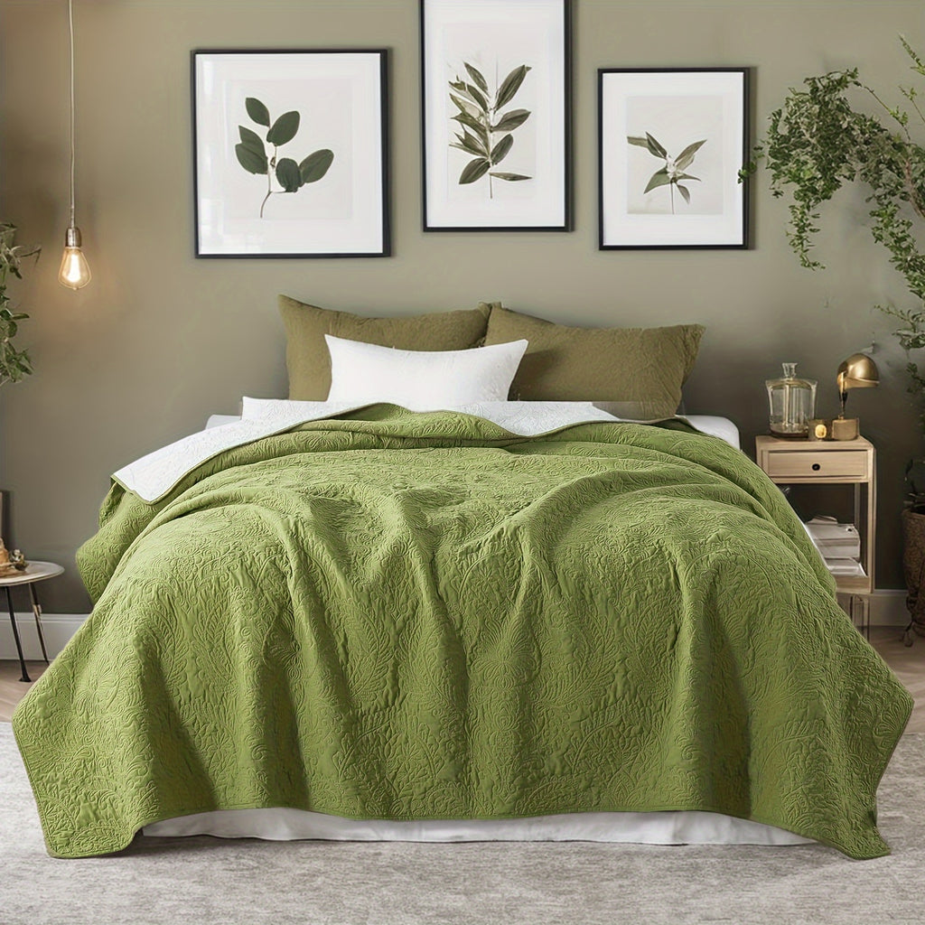 Three-piece Set Of South African Green Master-level Hand-quilted Cotton + Microfiber Quilted to Make Gifts, Affordable And Dignified Home Furnishing, Bed Cover Quilt Can Be Used In All Seasons