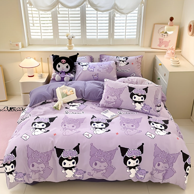 Sanrio-style Bedding Sets (4pcs) - Cinnamoroll, Hello Kitty, Kuromi - Soft and Comfortable Fabric - Includes 1 Duvet Cover, 1 Flat Sheet, 2 Pillowcases - Perfect as Gifts and Bedroom Decorations