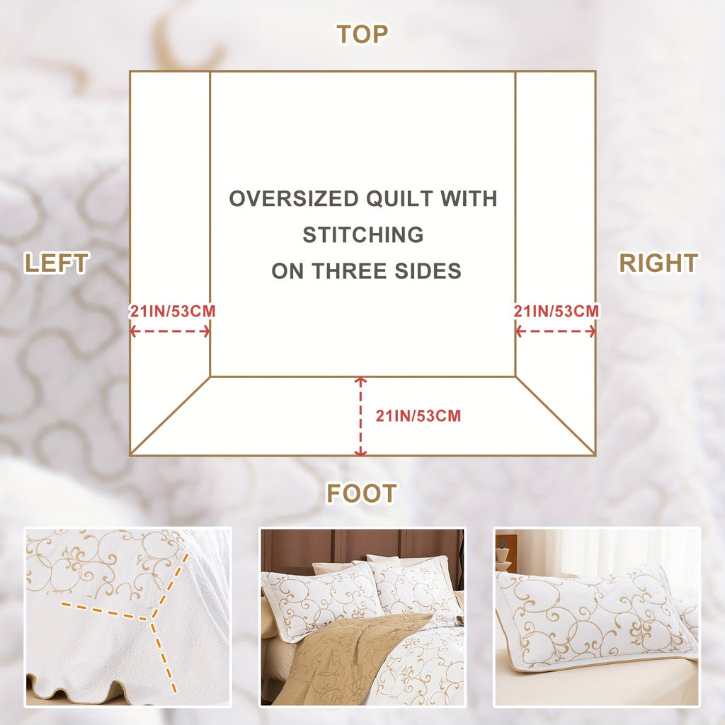 100% Cotton California King Quilt Embroidery Pattern Bedding Coverlet Set 3pcs Extra Large Golden And White Quilt Bedding Set Aesthetic All Season