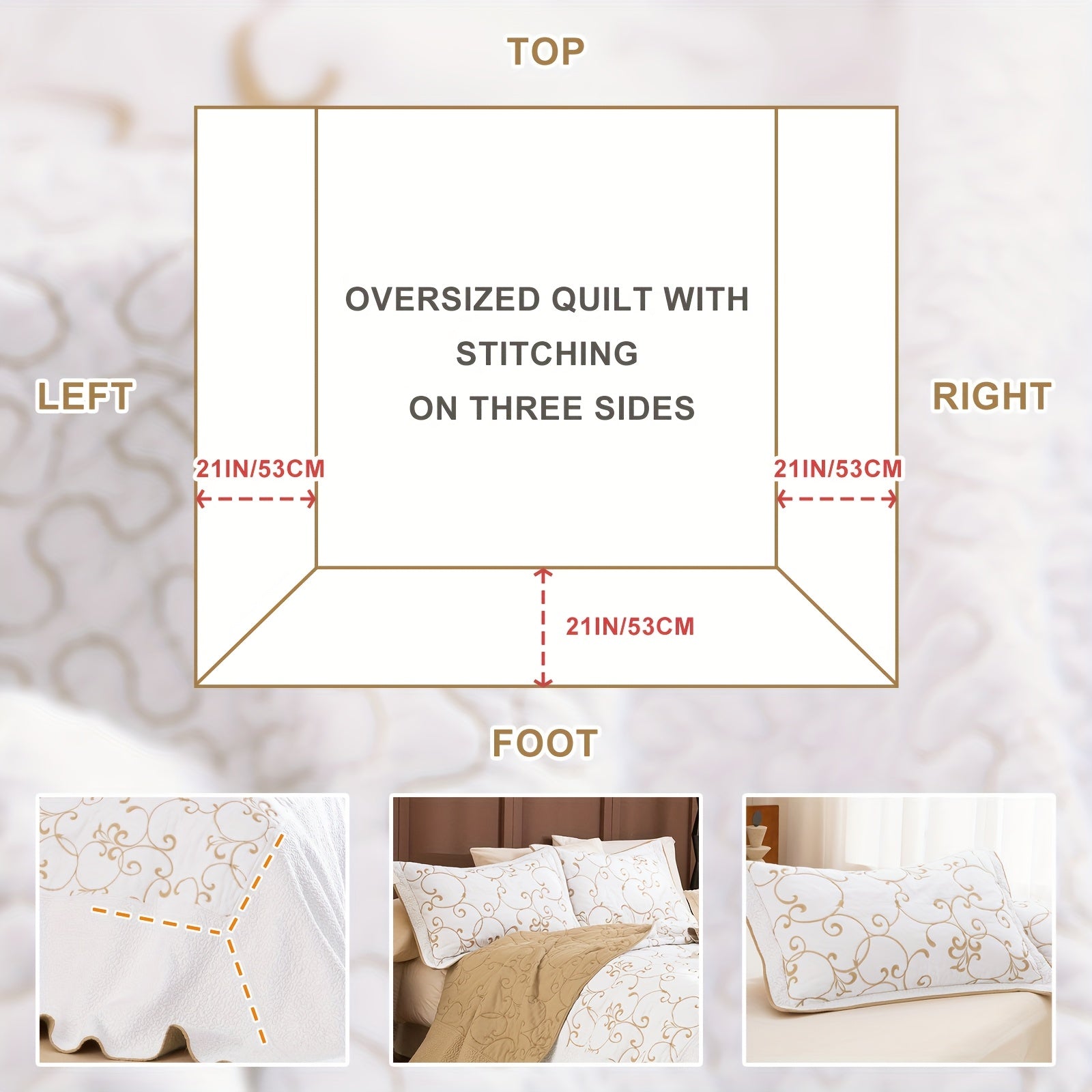 100% Cotton California King Quilt Embroidery Pattern Bedding Coverlet Set 3pcs Extra Large Golden And White Quilt Bedding Set Aesthetic All Season