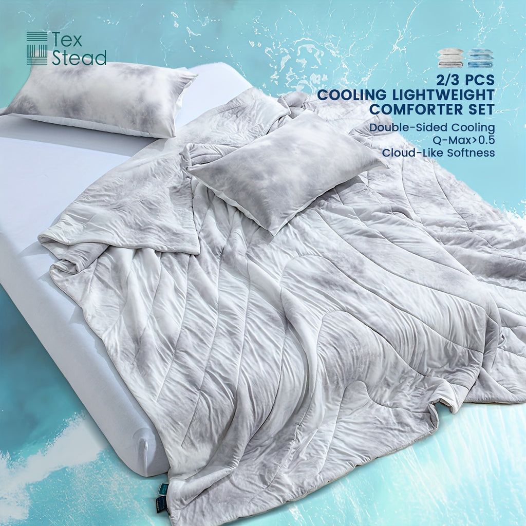 2\u002F3 Pcs Summer High Cool Feeling Value Tie-Dye Wave Quilted Cool Feeling Summer Quilt (1*Cool Feeling Summer Quilt + 1\u002F2 Pillowcase)