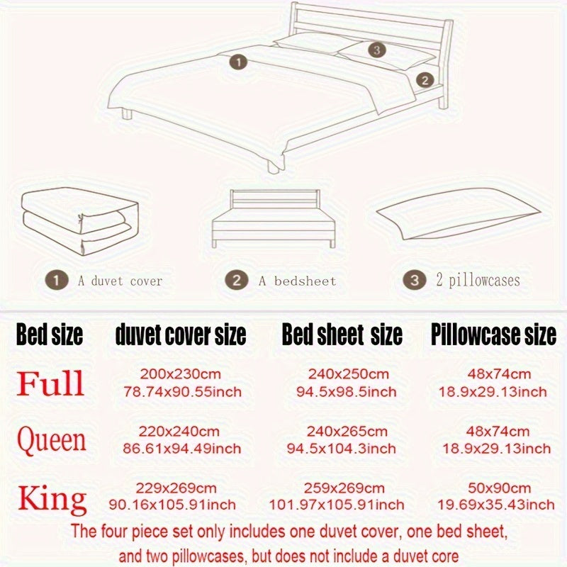 Advanced Embroidery Washed Four Piece Set with Ruffled Edges Bedding That Can Be Machine Washed for All Seasons: Includes One Duvet Cover, One Bed Sheet, Two Pillowcases, Without A Core