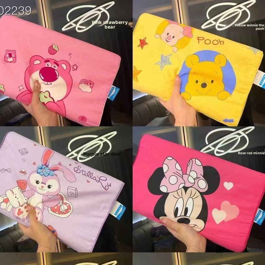 Shi Dizai Officially Licensed Cartoon Character Latex Pillow - Removable Compressed Core with Zipper Closure, 45D High-Density Support, Cute Strawberry Bear, Winnie-the-Pooh & Minnie Mouse Designs, Machine Washable Bedding & Adults, Durable Latex Material