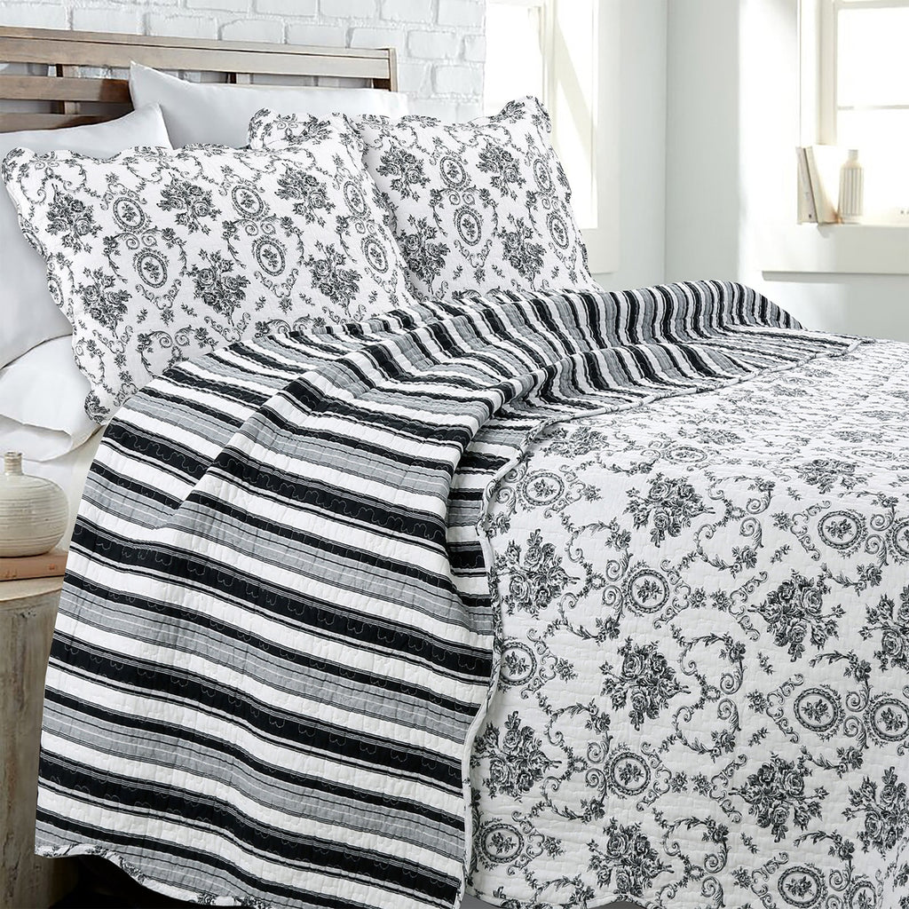 3pc 100 Cotton French Medallion Floral Quilt Bedding Set, Lightweight Bedspread Coverlet for All Seasons