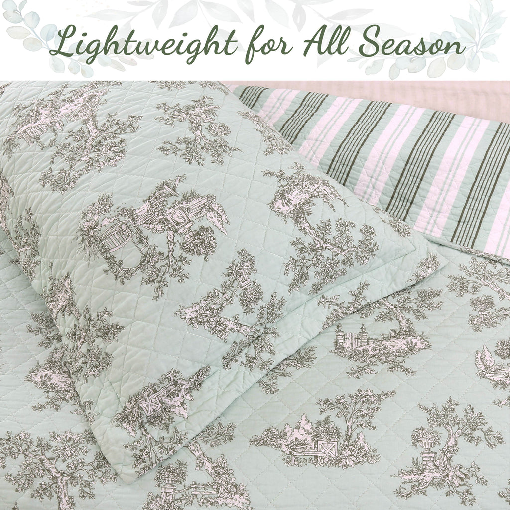 100 Cotton Floral Aqua Teal Blue Reversible Quilt Bedding Set, Lightweight Bedspread Coverlet for All Seasons