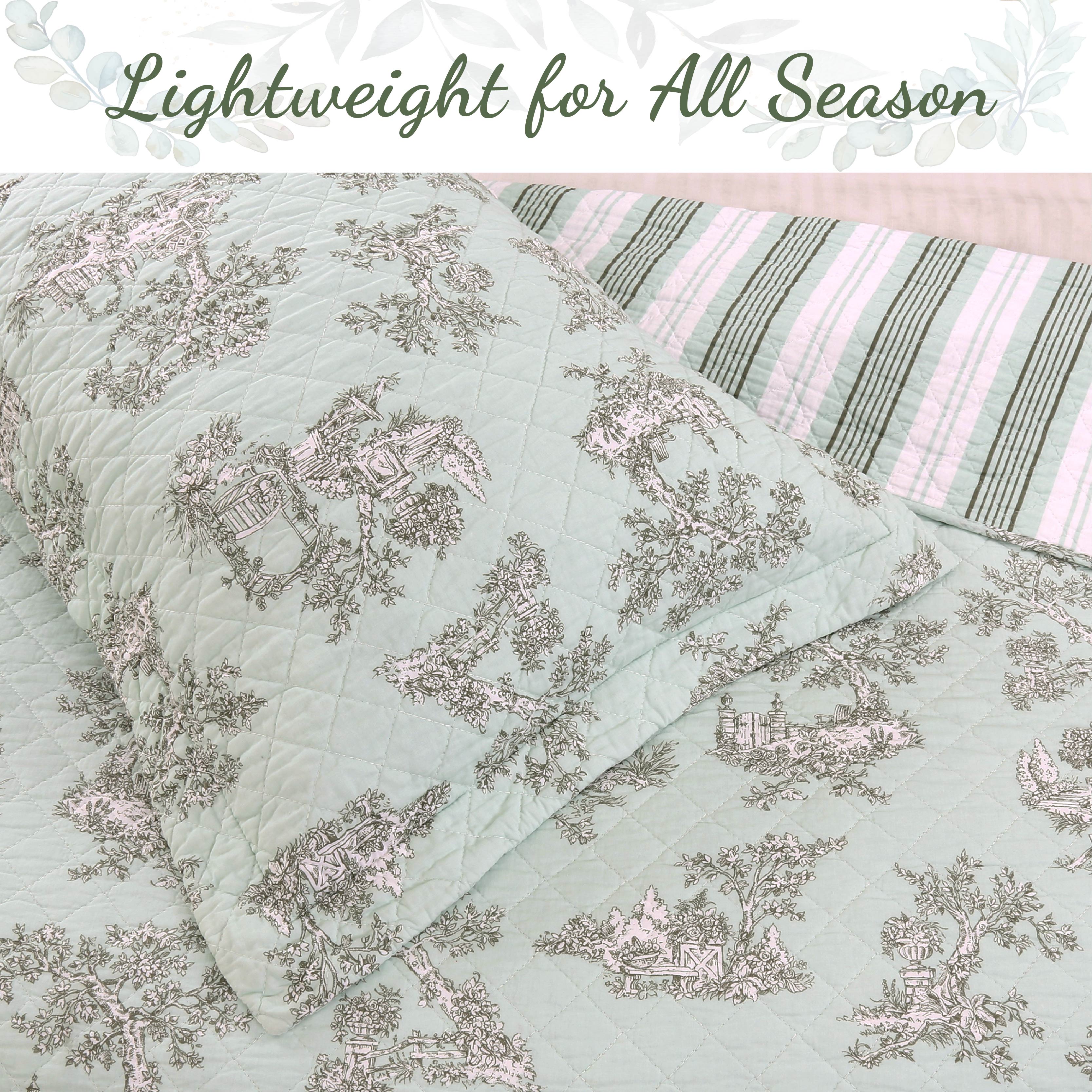 100 Cotton Floral Aqua Teal Blue Reversible Quilt Bedding Set, Lightweight Bedspread Coverlet for All Seasons