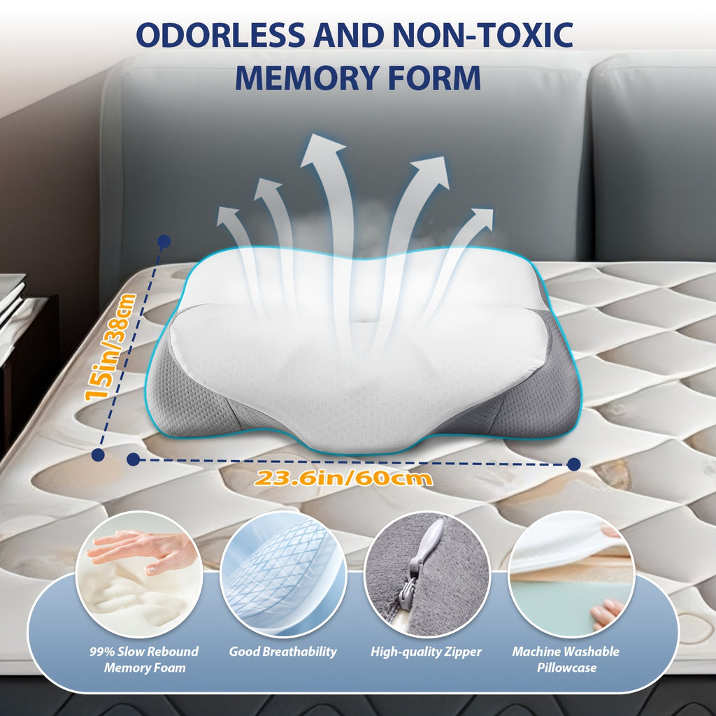 1pc Butterfly Shape Orthopedic Pillow - Ergonomic Cervical Support, Hand Rest, Slow Rebound, Sleeping Neck Pillow, Hypoallergenic, Machine Washable Pillow Cover, Gift for Elders And Parent