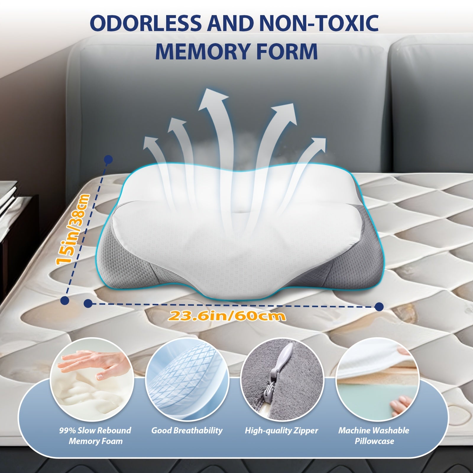 1pc Butterfly Shape Orthopedic Pillow - Ergonomic Cervical Support, Hand Rest, Slow Rebound, Sleeping Neck Pillow, Hypoallergenic, Machine Washable Pillow Cover, Gift for Elders And Parent