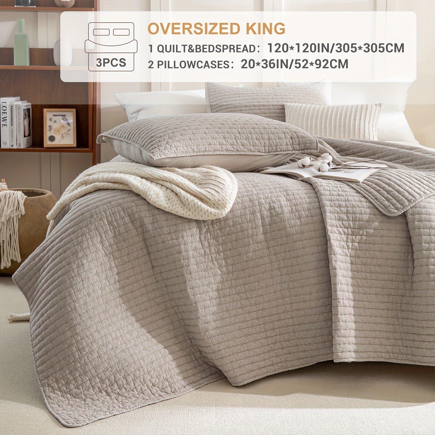 Stonewashed Cotton Coverlet, Olive Green Ultra Soft Crinkle Quilt Bedding Set 3pcs Cross Stitch Pattern Lightweight Breathable Bedspread Set for All Season