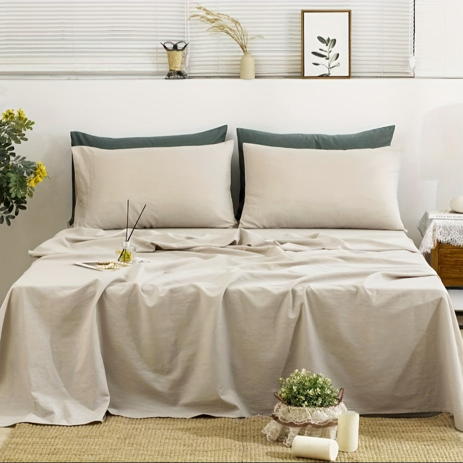 Natural Linen 100% Linen Sheets, 4pcs Linen Sheets Set, Soft Durable Deep Pocket Fitted Sheet & Flat Sheet & 2 Pillowcases (Queen Size\u002F King Size\u002F California King Size)