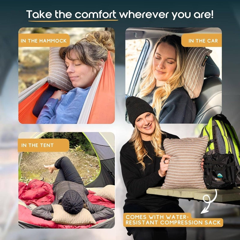 Latex Foam Adventure Pillow - Compressible, Adjustable, Camping, Roadtrip, Airplane, Travel, Camping Essential