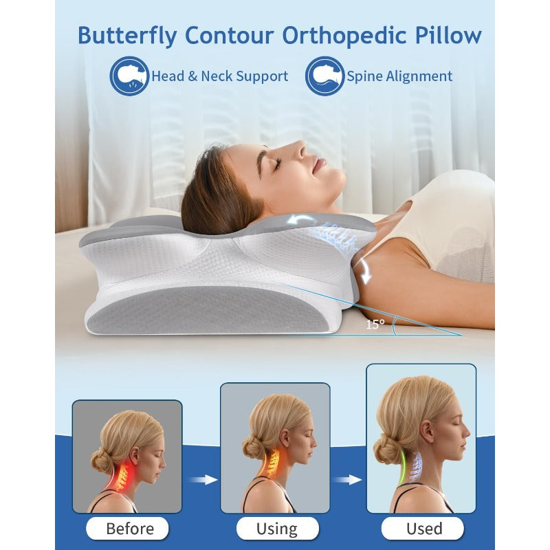 Cervical Neck Pillow for Neck Shoulder Pain Relief Soft Contour Side Sleeper Pillow of 2 Heights Odorl Qmax Cooling Memory Foam Orthopedic Bed Pillow for Back Stoh Sleeper