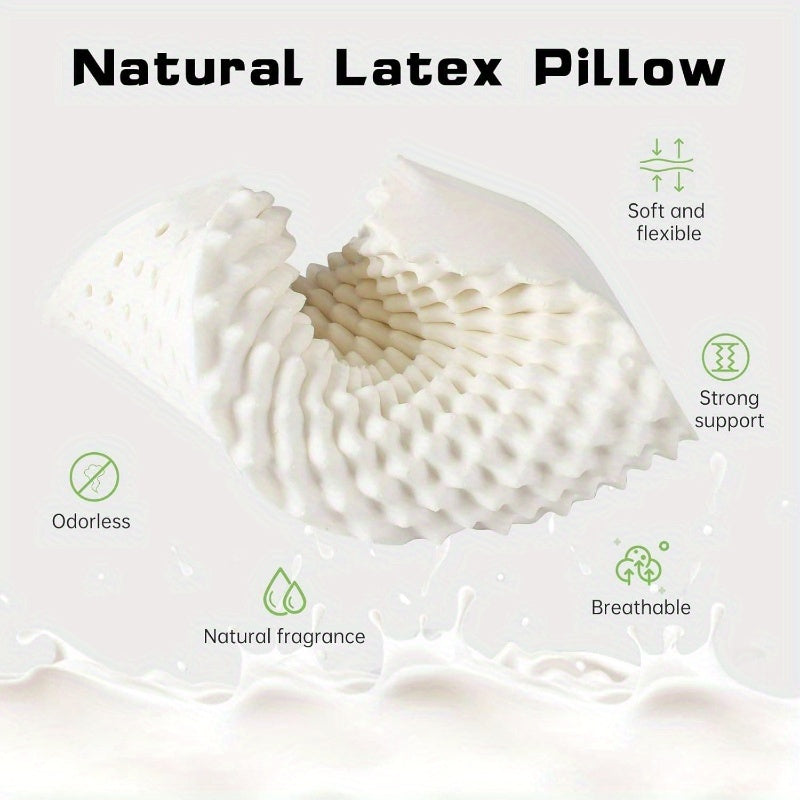 Latex Pillow, Neck Support Bed Pillows with Removable Comfort Pillowcase, Latex Pillow Side, Back and Stomach Sleeping, Side Pillows for Sleeping, Pillows for Side Sleeping, Sleep Comfort, Posture Correction, Supportive Pillow, Cervical Neck Pillow, Pillo