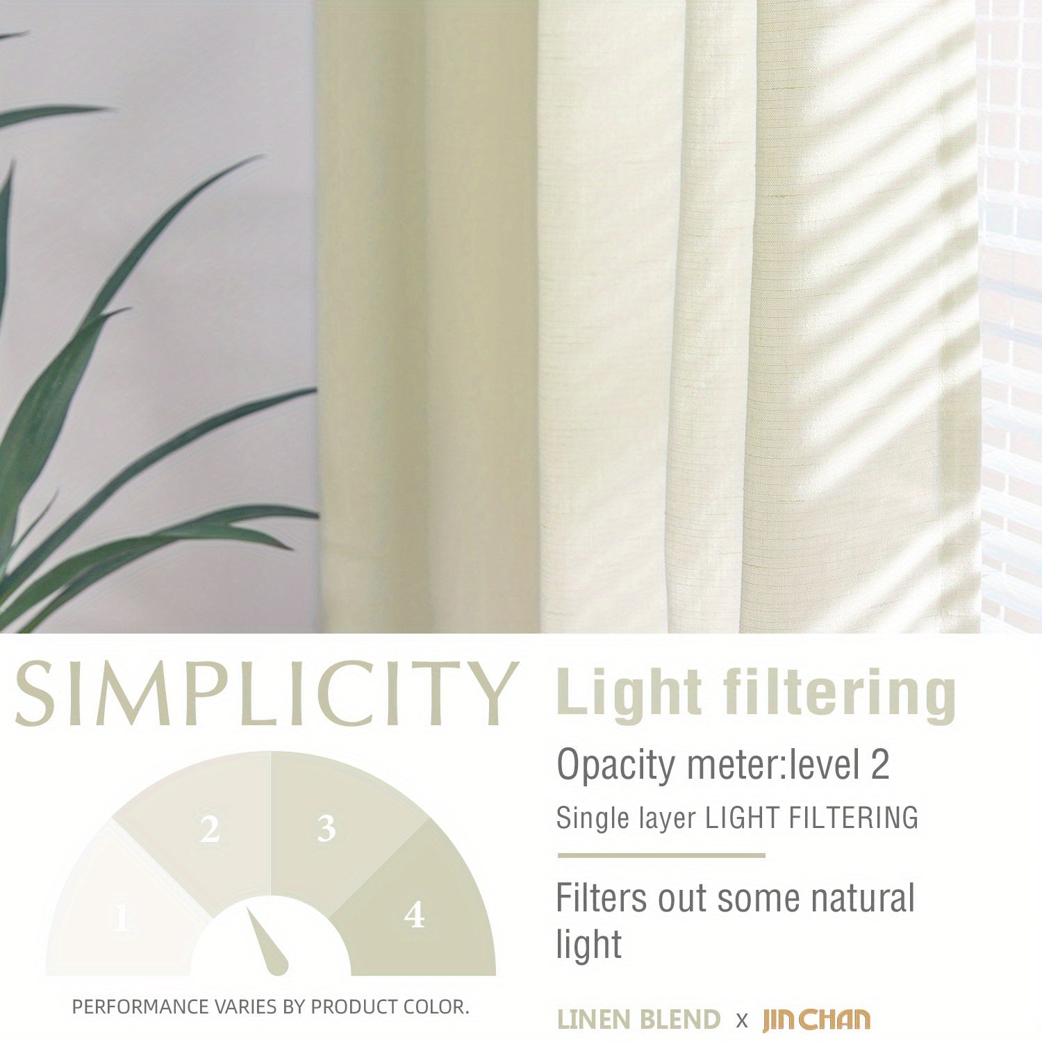 4pcs Elegant Beige Linen Curtains - Light Filtering, Rod Pocket Design for Easy Hanging, Perfect for Living Room & Bedroom - Modern Farmhouse Style, Machine Washable, Curtains for Living Room, JINCHAN